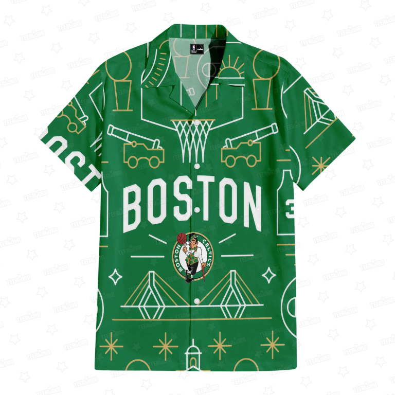 Boston Celtics Illustration Hawaiian Shirt Boston Celtics Illustration Hawaiian Shirt