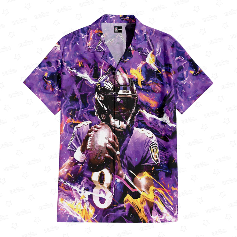 Lamar Jackson Baltimore Ravens Gridiron Majesty Hawaiian Shirt Lamar Jackson Baltimore Ravens Gridiron Majesty Hawaiian Shirt