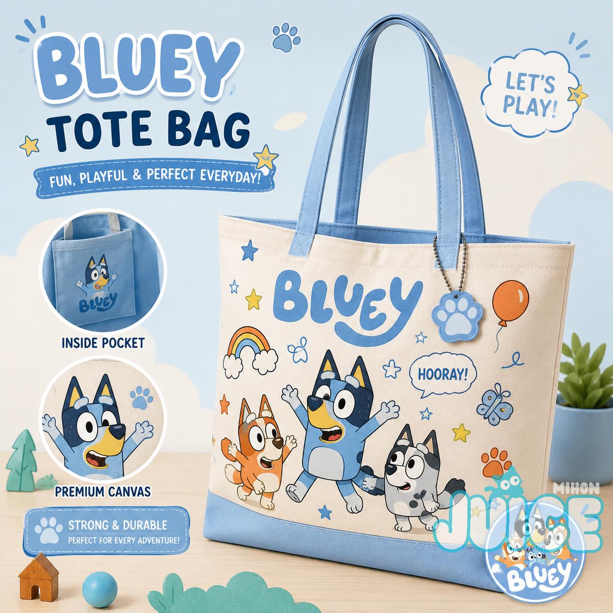 Bluey Playful Characters Back to School Tote Bag - Front View