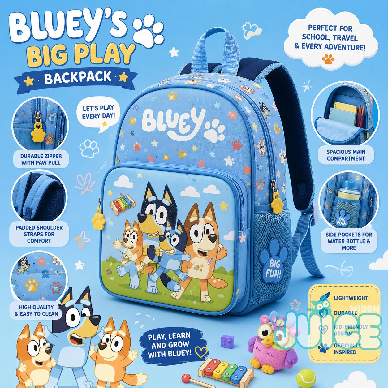 Bluey Family Characters Backpack Back to School Gift - Detail View