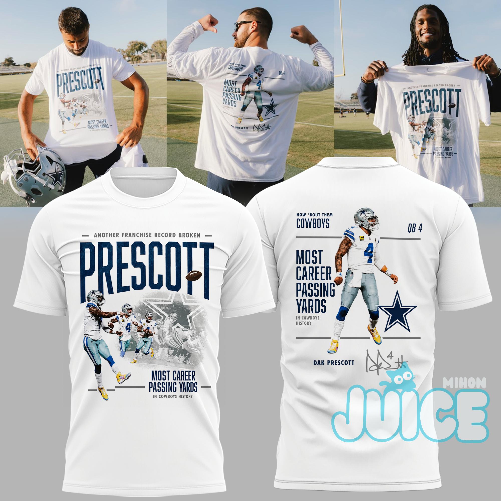 Dallas Cowboys Most Career Passing Yaros Shirt - Front View