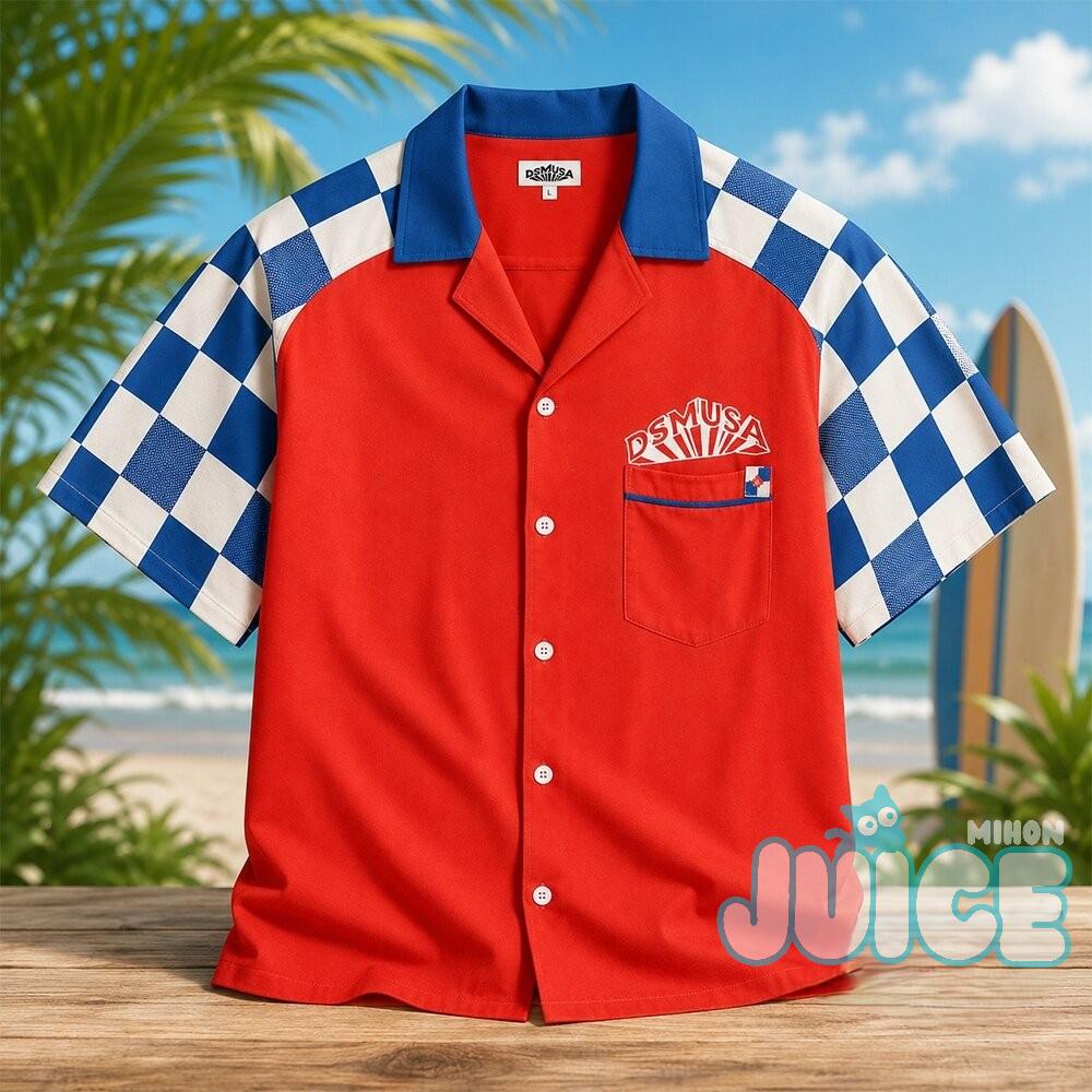 DSMUSA Checkered Shoulder Bowling Shirt - Detail View
