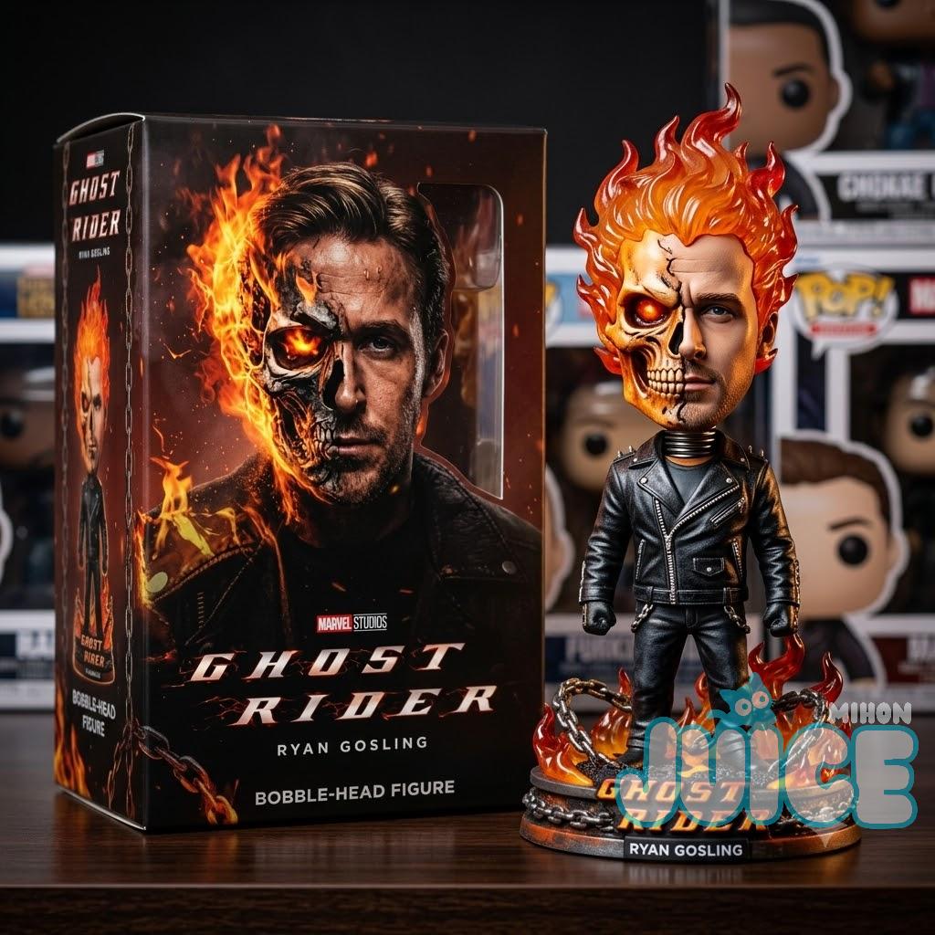 Ryan Gosling Ghost Rider Flame Skull Concept Bobblehead - Front View