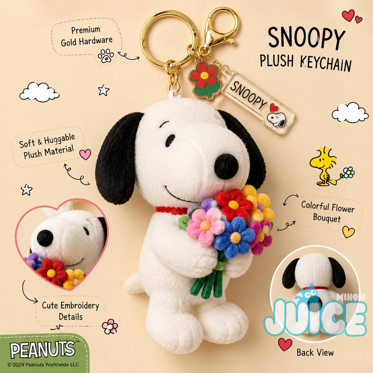 Snoopy Plush Keychain Back to School Gift - Front View