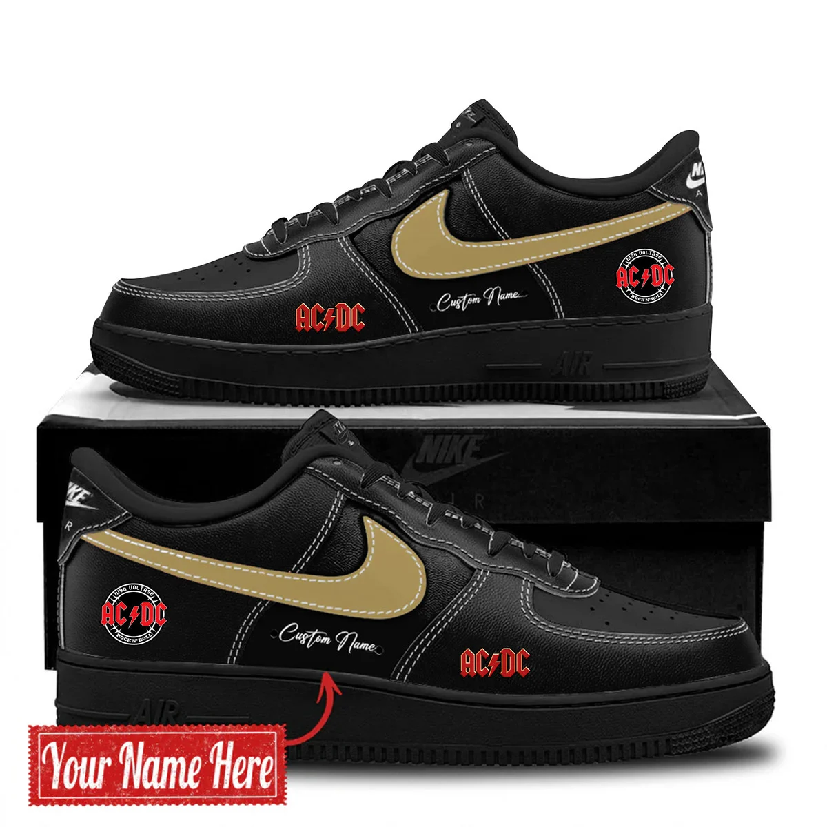 AC/DC For Those About To Rock We Salute You Personalized Custom Name Nike Air Force 1 Sneakers - Detail View