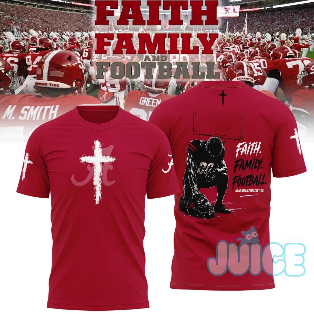Alabama Crimson Tide Faith Family Football Cross T-Shirt - Detail View