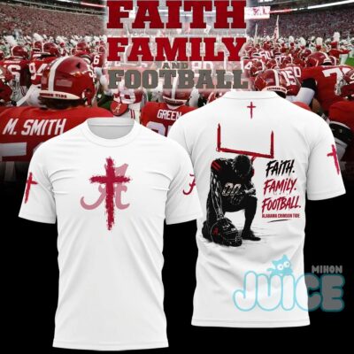 Alabama Crimson Tide Faith Family Football Cross T-Shirt