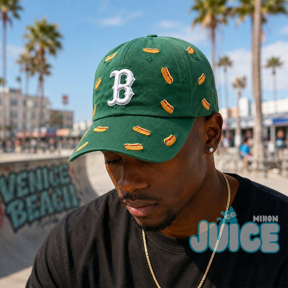 Boston Red Sox Hot Dog Pattern Baseball Cap - Detail View