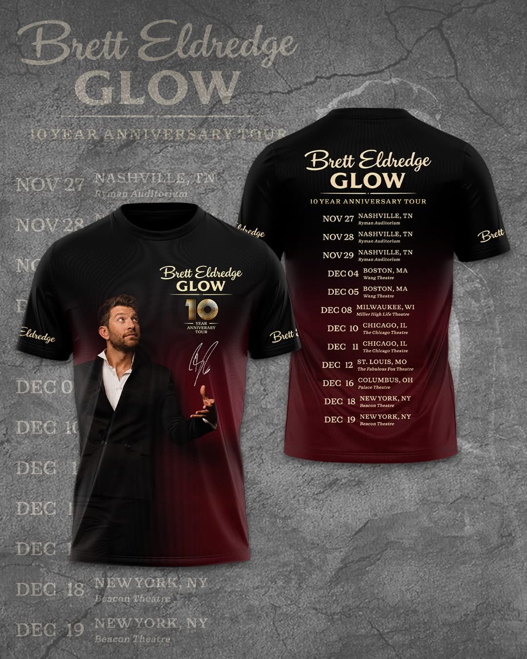 Brett Eldredge Glow 10 Year Anniversary Tour T-Shirt - Front View