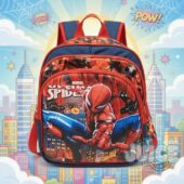 Marvel Spider-Man City Graphic Backpack - top front view showing MARVEL SPIDER-MAN logo