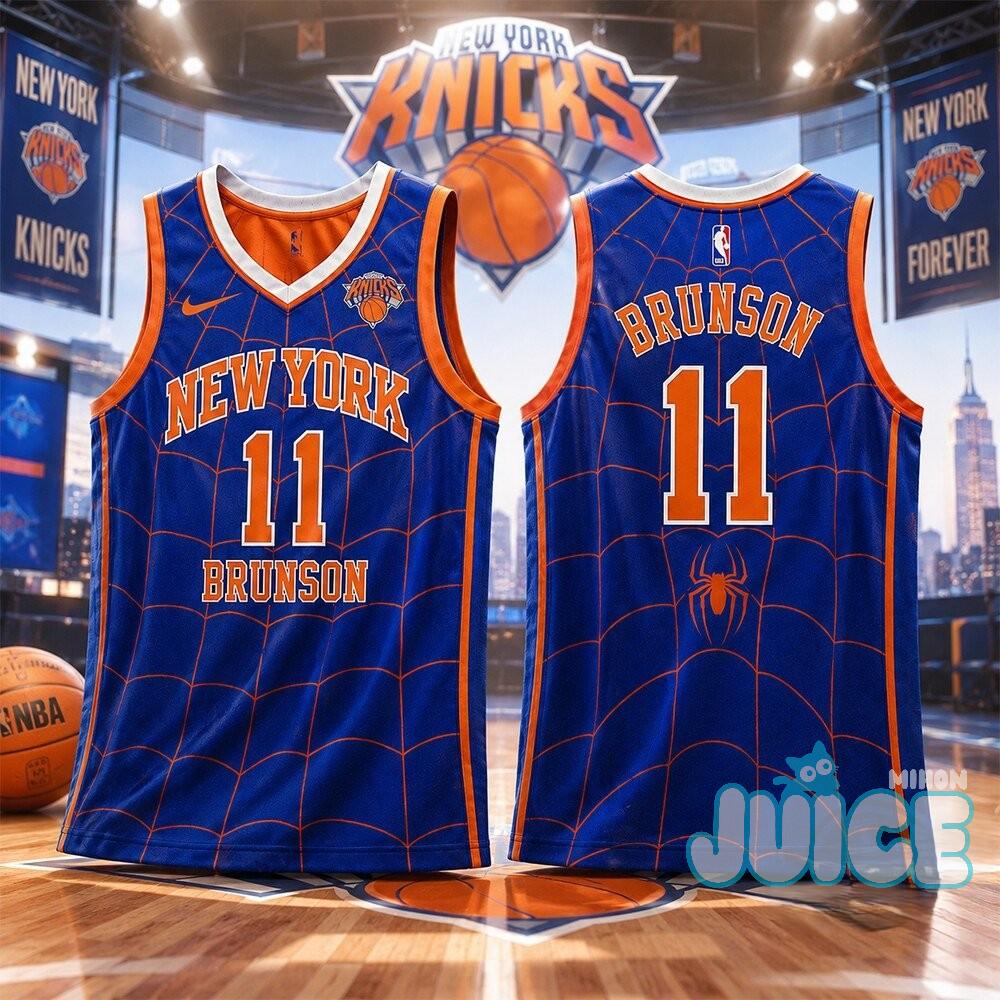 Jalen Brunson #11 New York Knicks Spider-Man Basketball Jersey - Front View