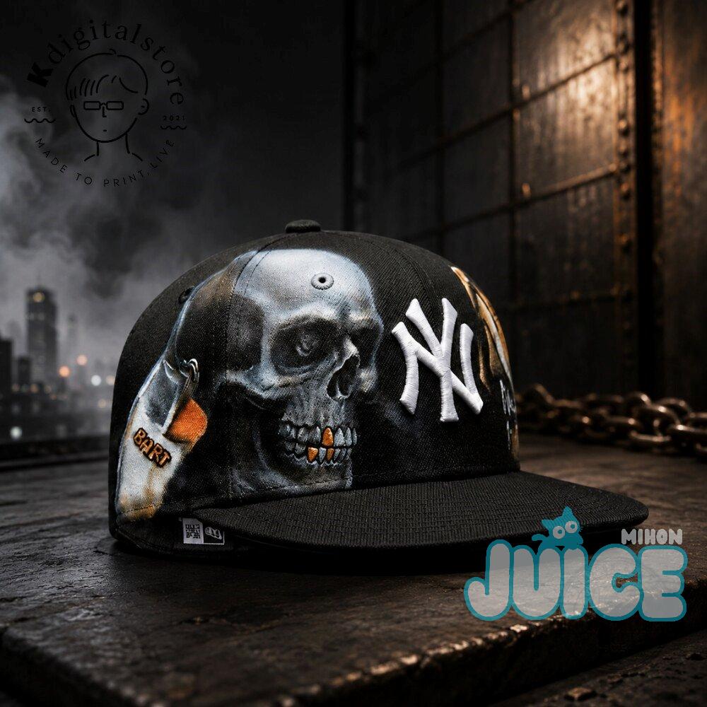 New York Yankees Bart Simpson Skull Painted Baseball Cap - Detail View