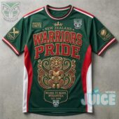New Zealand Warriors Maori Pride Est 1995 T-Shirt - close-up of left shoulder and chest details