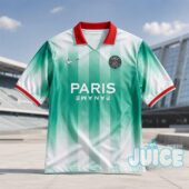 Paris Saint-Germain Paname Energy Striped Football Jersey - full front view on a concrete surface
