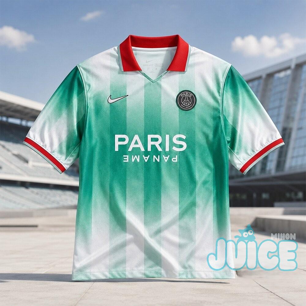 Paris Saint-Germain Paname Energy Striped Football Jersey - full front view on a concrete surface