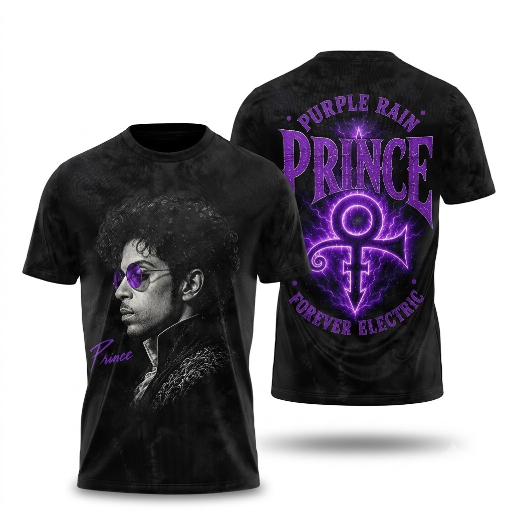 Prince Purple Rain Prince Symbol Forever Electric T-Shirt - Detail View