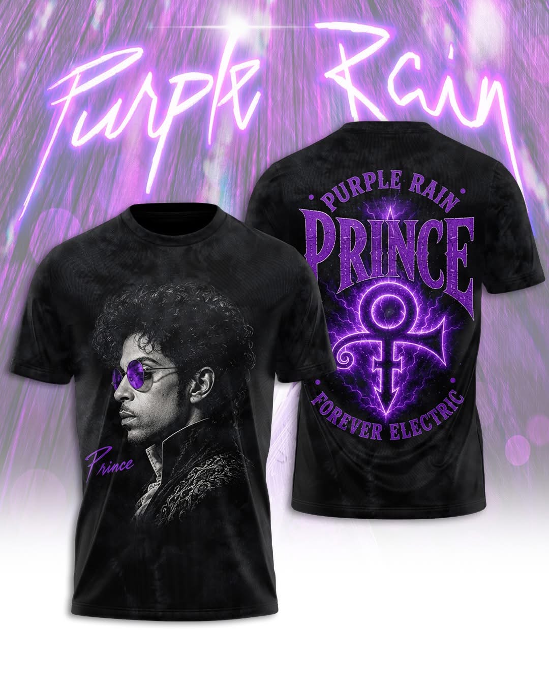 Prince Purple Rain Prince Symbol Forever Electric T-Shirt - Front View