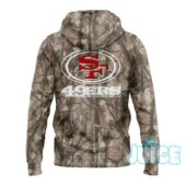 San Francisco 49ers Camo Faithful To The Bay Hoodie - model wearing the hoodie with cap
