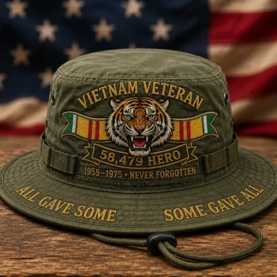 Vietnam Veteran 58,479 Hero Never Forgotten 1955-1975 Tiger Boonie Hat Vietnam Veteran 58,479 Hero Never Forgotten 1955-1975 Tiger Boonie Hat
