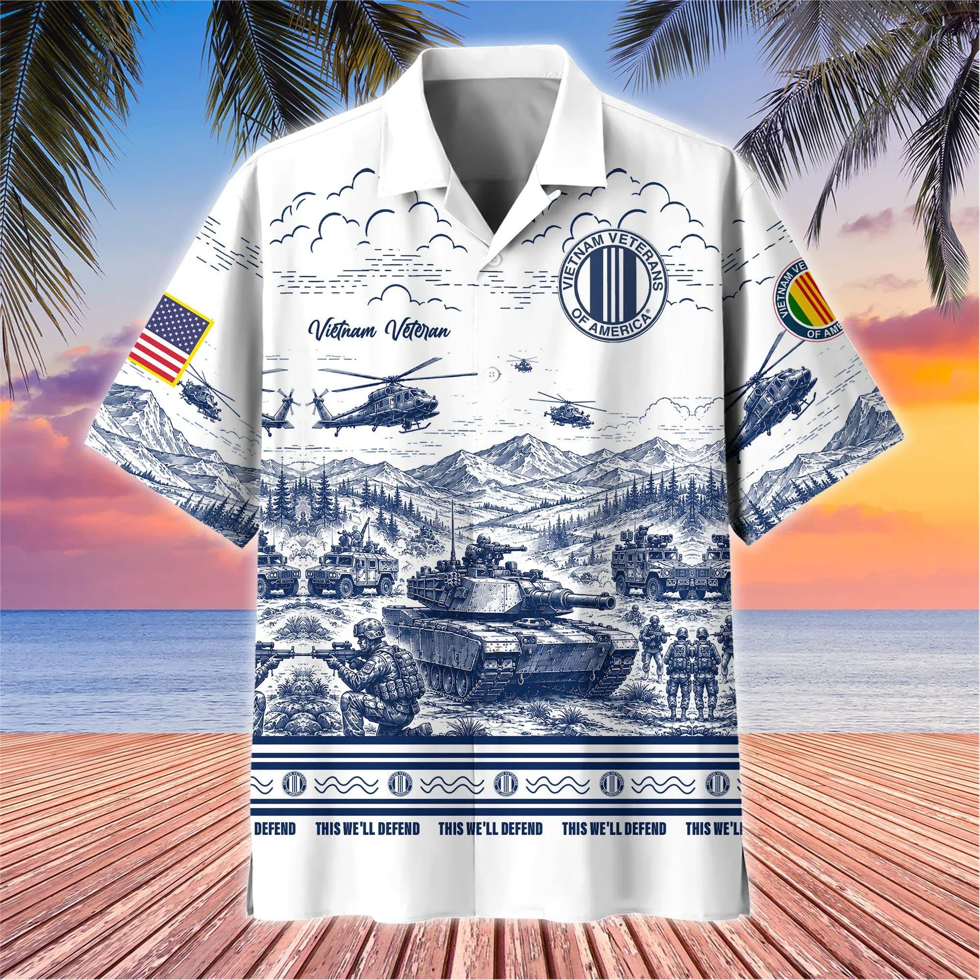 Vietnam Veterans of America Engraved Military Landscape Hawaiian Shirt - Front View