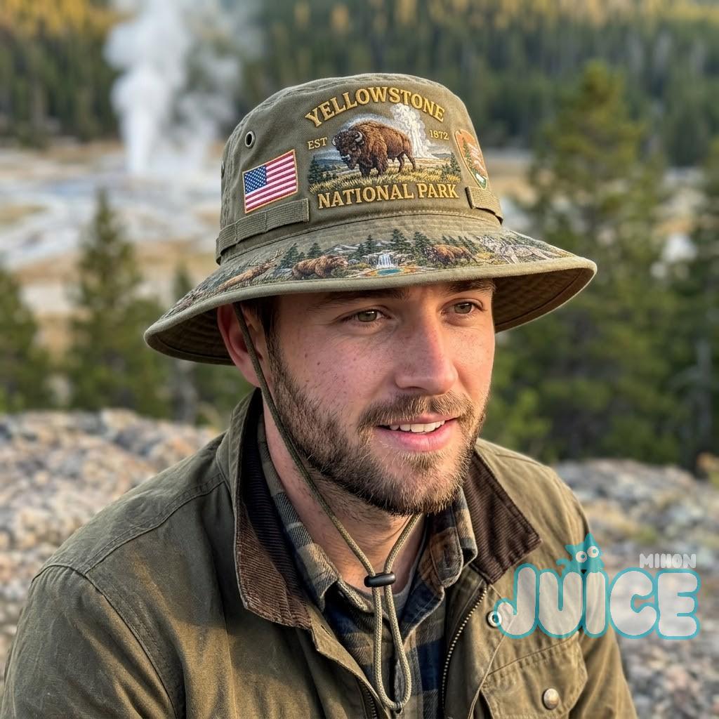 Yellowstone National Park Wildlife Landscape Bucket Hat Yellowstone National Park Wildlife Landscape Bucket Hat