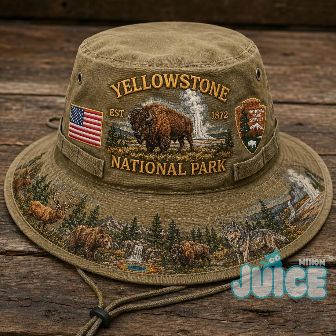 Yellowstone National Park Wildlife Landscape Bucket Hat Yellowstone National Park Wildlife Landscape Bucket Hat